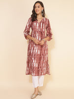 Thumbnail for Janasya Light Brown Cotton Tie-dye Printed Casual Kurta - Distacart