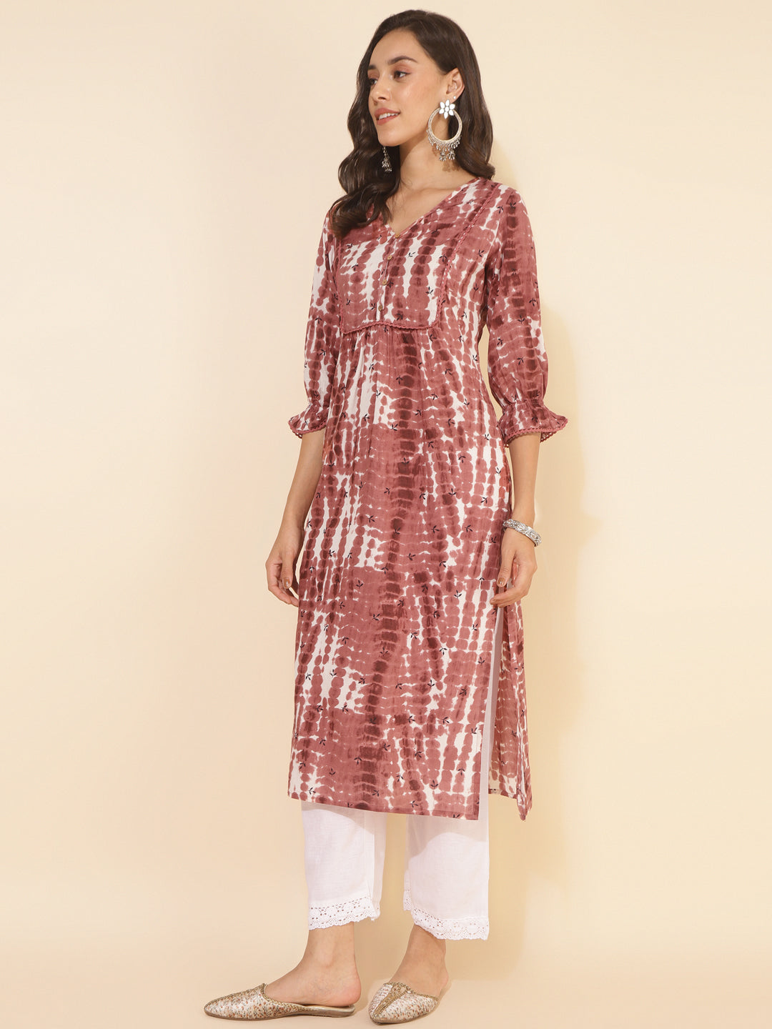 Janasya Light Brown Cotton Tie-dye Printed Casual Kurta - Distacart