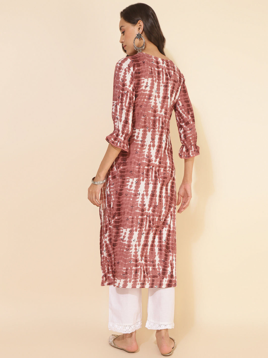 Janasya Light Brown Cotton Tie-dye Printed Casual Kurta - Distacart