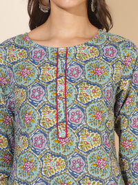 Thumbnail for Janasya Multicolor Cotton Printed Casual Kurta - Distacart