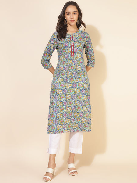 Janasya Multicolor Cotton Printed Casual Kurta - Distacart