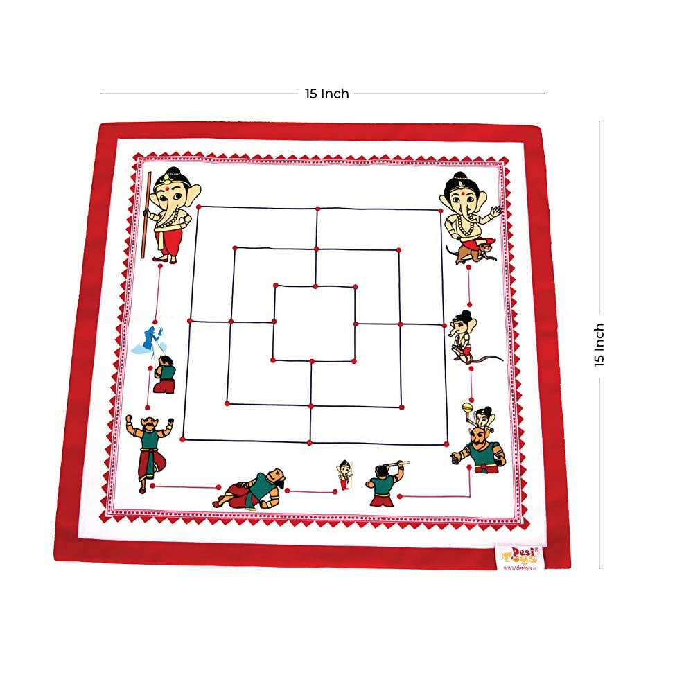 Desi Toys Bal Ganesha Nine Men Morris/ Navakankari, Classic Strategy Board Game with Canvas Fabric Board, Based on Indian Mythological Story - Distacart