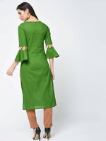 Thumbnail for Aniyah Cotton Criss Cross Bell Sleeves Straight Kurta In Green (AN-101A)