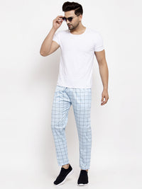 Thumbnail for Jainish Men's Blue Checked Cotton Track Pants ( JOG 012Sky ) - Distacart