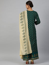 Thumbnail for Jompers Women Green & Golden Printed Kurta with Palazzos & Dupatta - Distacart