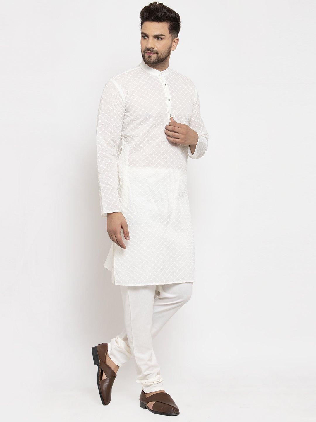 Jompers Men Cream Chikan Kurta Only - Distacart