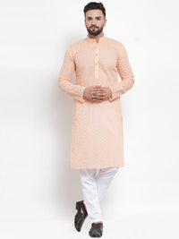 Thumbnail for Jompers Men Orange Chikan Kurta with Churidar - Distacart