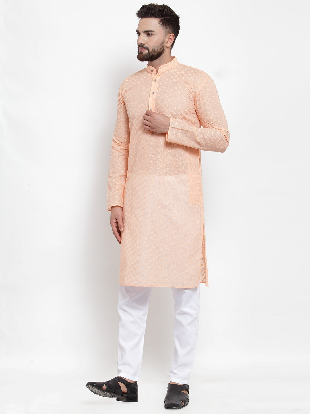Jompers Men Orange Chikan Kurta with Churidar - Distacart