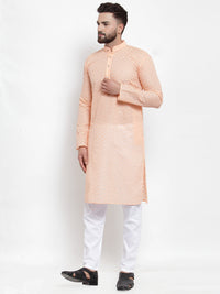 Thumbnail for Jompers Men Orange Chikan Kurta with Churidar - Distacart