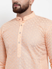 Thumbnail for Jompers Men Orange Chikan Kurta with Churidar - Distacart