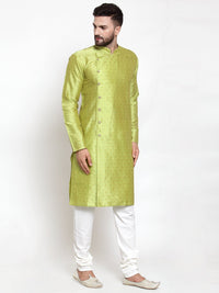 Thumbnail for Jompers Men Light-Green & Golden Self Design Kurta with Churidar - Distacart
