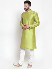 Thumbnail for Jompers Men Light-Green & Golden Self Design Kurta with Churidar - Distacart