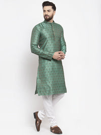 Thumbnail for Jompers Men Green & Grey Jacquard Kurta Only - Distacart