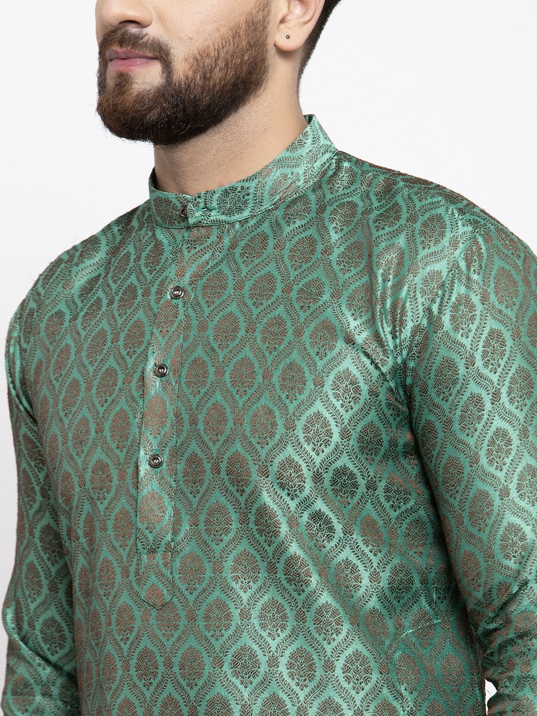 Jompers Men Green & Grey Jacquard Kurta Only - Distacart