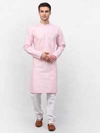 Thumbnail for Jompers Men Pink Chikankari Kurta with Churidar - Distacart