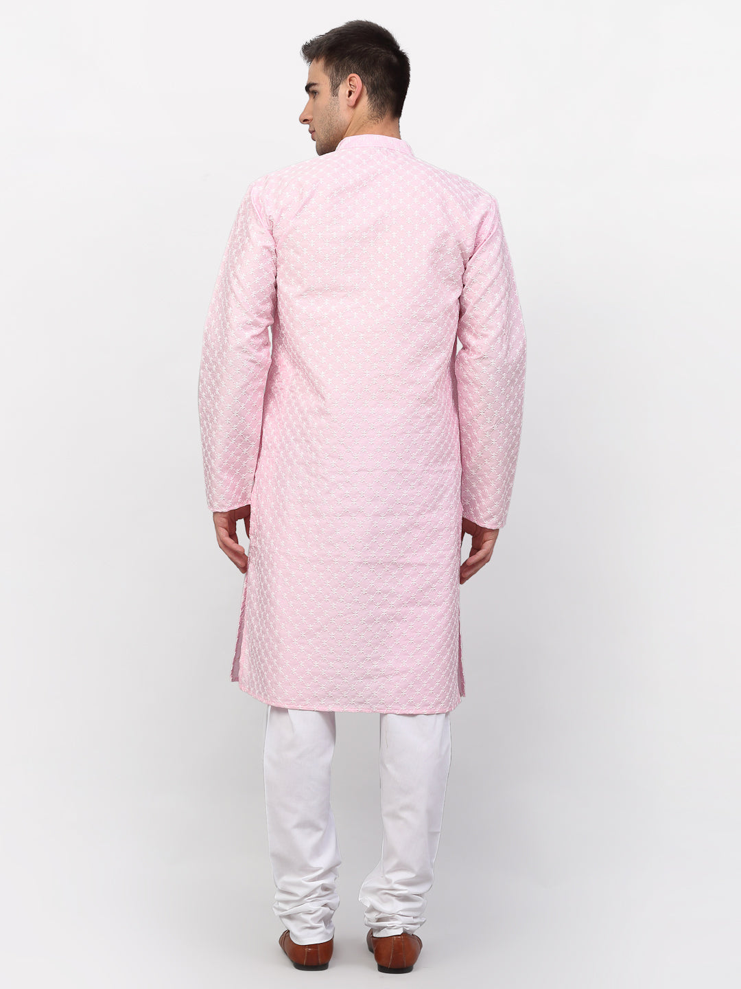 Jompers Men Pink Chikankari Kurta with Churidar - Distacart