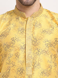 Thumbnail for Jompers Men's Yellow Dupion Printed Kurta Only