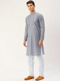 Thumbnail for Jompers Men's Grey Embroidered Mirror Work Kurta Only