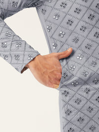 Thumbnail for Jompers Men's Grey Embroidered Mirror Work Kurta Only