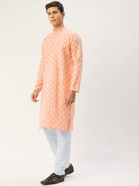 Thumbnail for Jompers Men's Peach Cotton Floral printed kurta Only