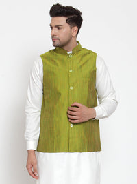 Thumbnail for Jompers Men's Green Woven Design Nehru Jacket
