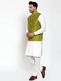 Thumbnail for Jompers Men's Green Woven Design Nehru Jacket