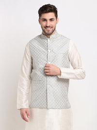 Thumbnail for Jompers Men's Grey Grey and White Embroidered Nehru Jacket