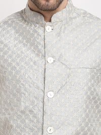 Thumbnail for Jompers Men's Grey Grey and White Embroidered Nehru Jacket