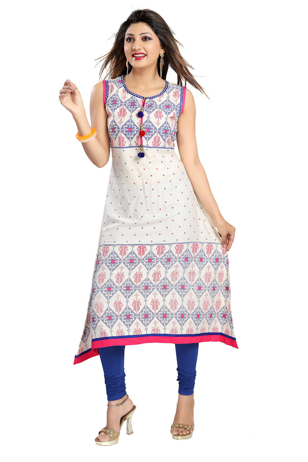 Snehal Creations Print Precious White A-Line Designer Cotton Tunic - Distacart
