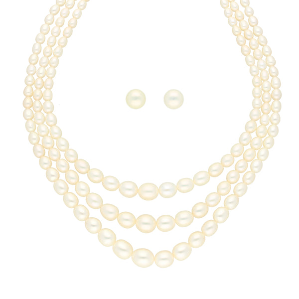 J Pearls 3 Lines Oval Pearl Necklace - Real Pearl Jewelry - Distacart