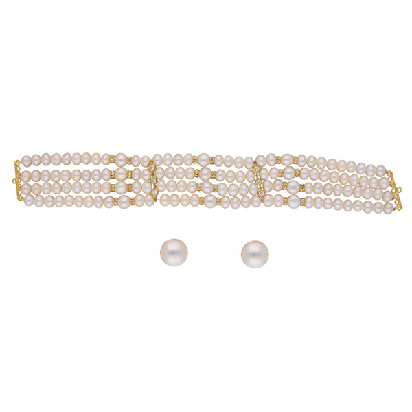 J Pearls Warda 4 Lines Round Pearl Choker - Real Pearl Jewelry - Distacart