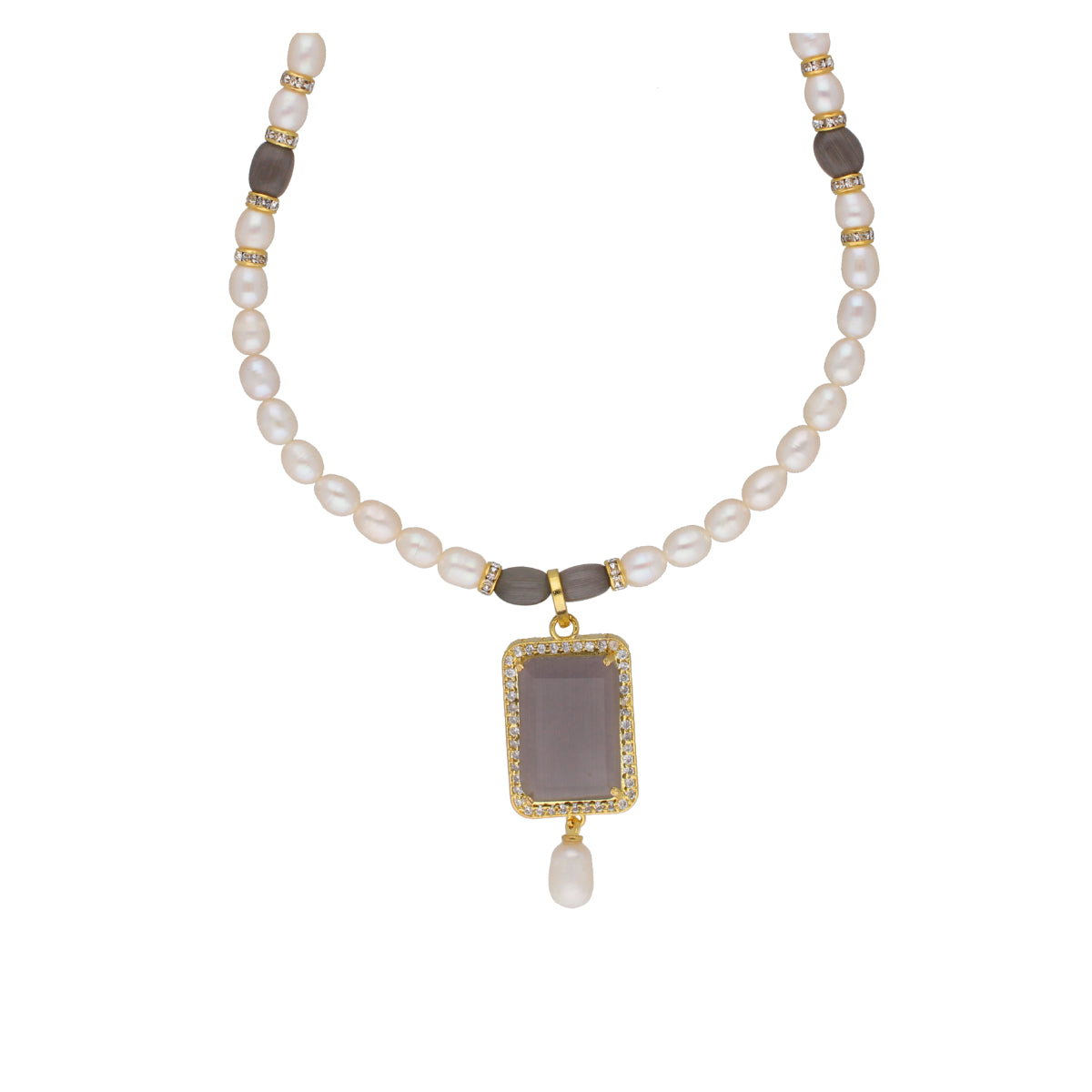 J Pearls Abarna 1 Line Square Pearl Set - Real Pearl Jewelry - Distacart