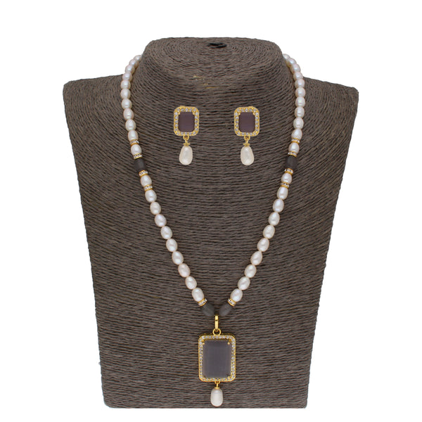 J Pearls Abarna 1 Line Square Pearl Set - Real Pearl Jewelry - Distacart