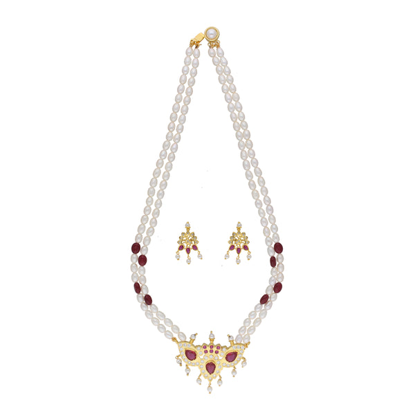 J Pearls Abharika 2 Lines Oval Pearl Necklaces - Real Pearl Jewelry - Distacart