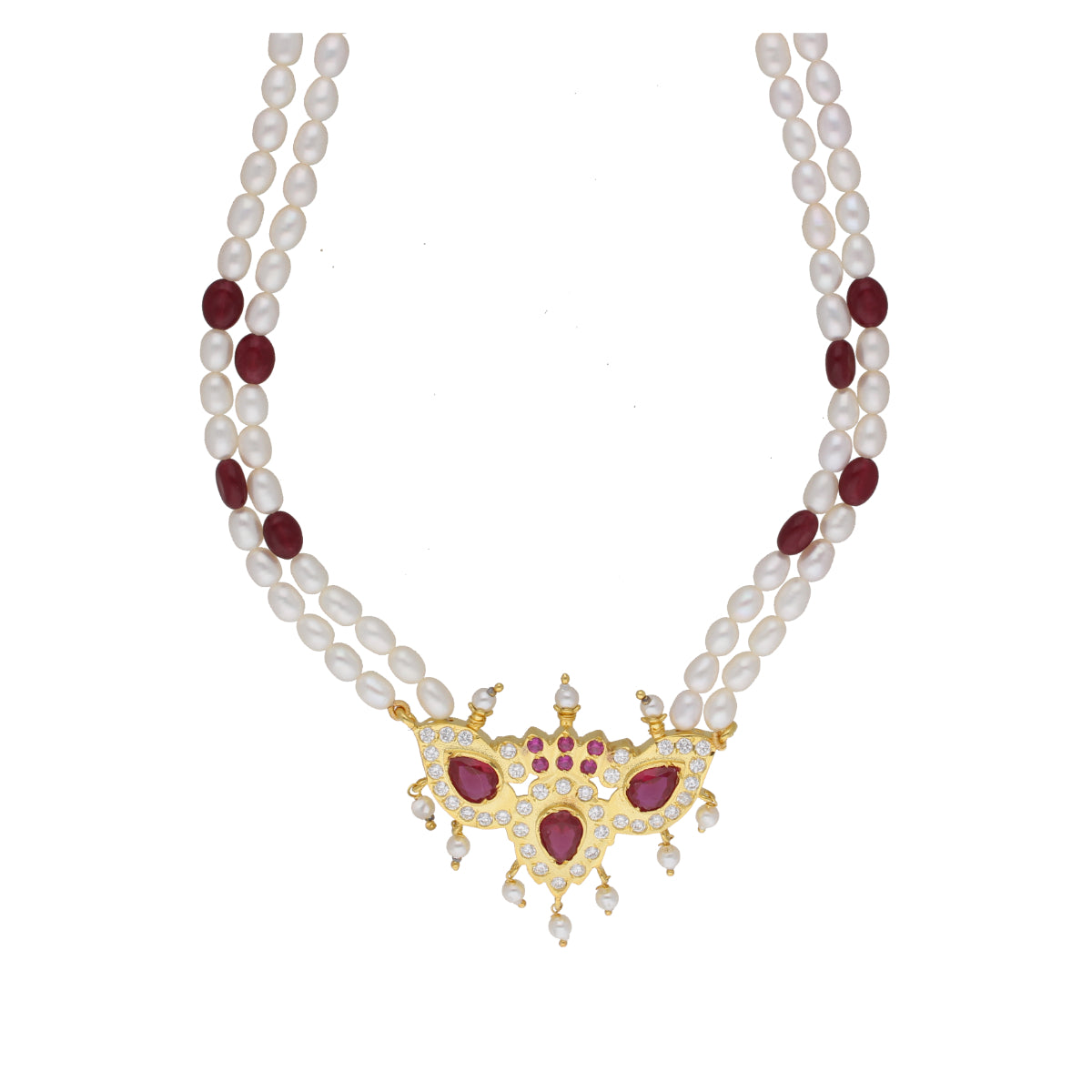 J Pearls Abharika 2 Lines Oval Pearl Necklaces - Real Pearl Jewelry - Distacart