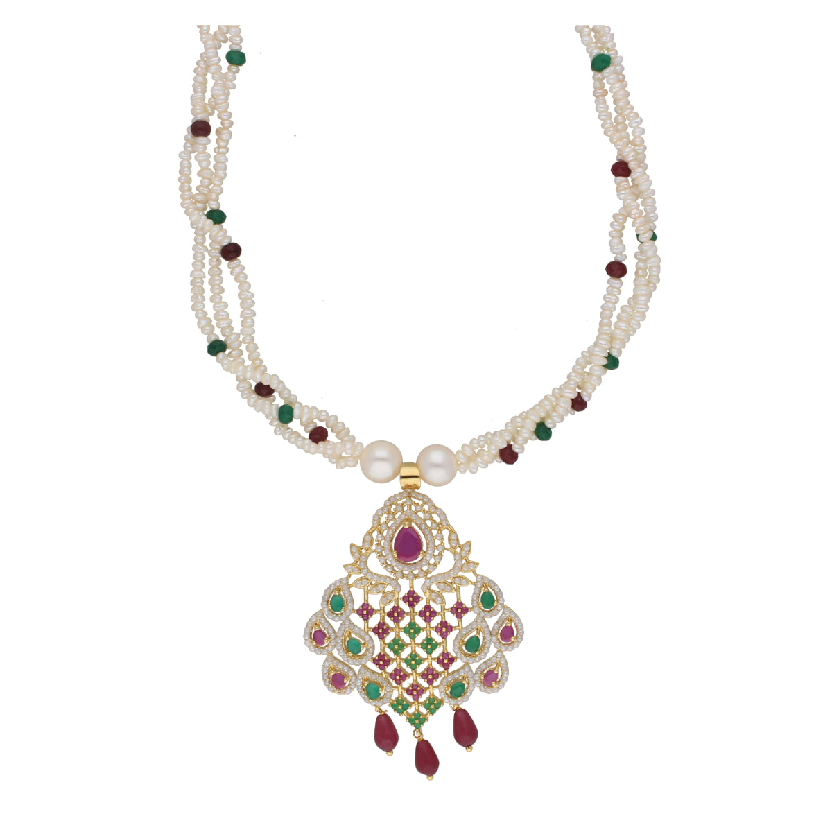 J Pearls Gamini 3 Lines Seed Pearl Necklaces - Real Pearl Jewelry - Distacart