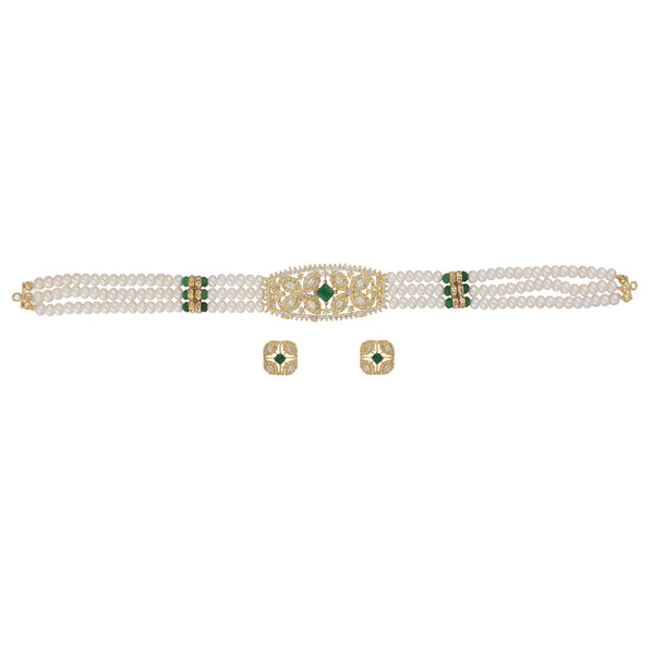 J Pearls Kavya 3 Lines Round Choker Set - Real Pearl Jewelry - Distacart