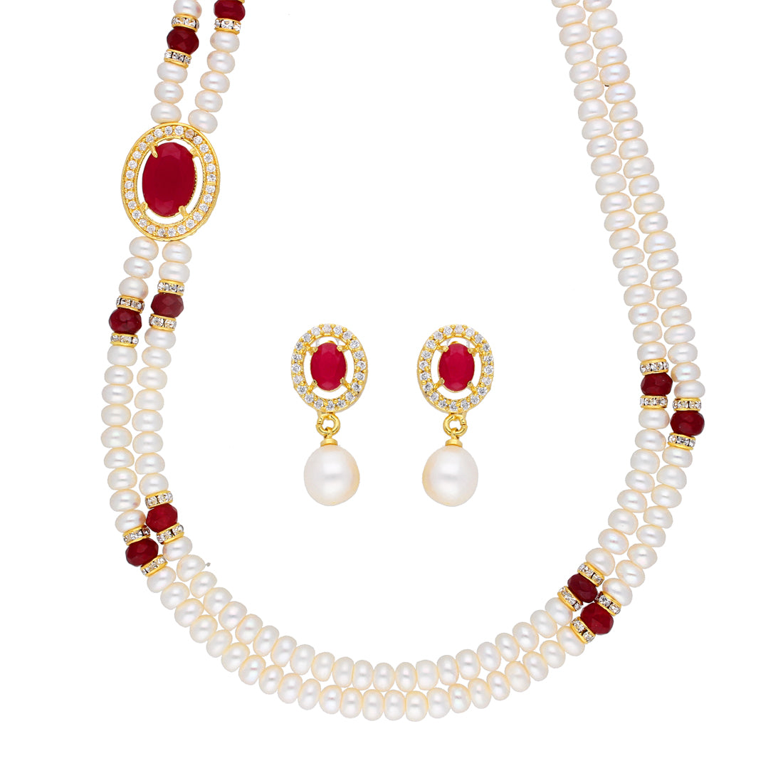 J Pearls Prominent 2 String Necklace Set - Real Pearl Jewelry - Distacart
