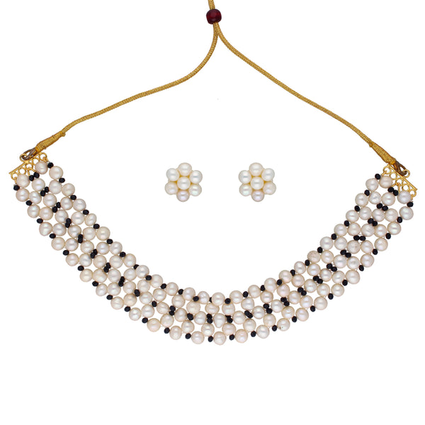 J Pearls Tulsi 1 Line Pearl Choker - Real Pearl Jewelry - Distacart