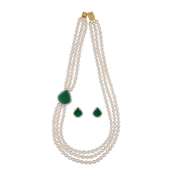 J Pearls Badari 3 Lines Pearl Set - Real Pearl Jewelry - Distacart