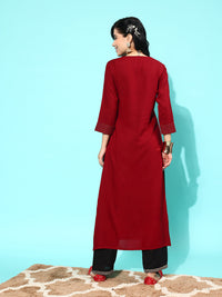 Thumbnail for NOZ2TOZ Women Maroon Embroidered Yoke Desgin Straight Kurta - Distacart