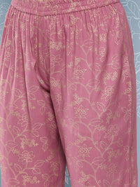 Thumbnail for NOZ2TOZ Women Mauve Embroidered Straight Kurta With Palazzo And Net Dupatta - Distacart