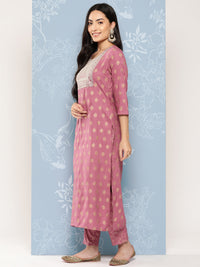 Thumbnail for NOZ2TOZ Women Mauve Embroidered Straight Kurta With Palazzo And Net Dupatta - Distacart