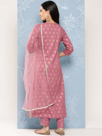 Thumbnail for NOZ2TOZ Women Mauve Embroidered Straight Kurta With Palazzo And Net Dupatta - Distacart