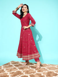 Thumbnail for NOZ2TOZ Women Maroon Floral Printed Regular Gotta Patti Pure Cotton Kurta With Trousers & With Dupatta - Distacart