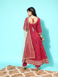 Thumbnail for NOZ2TOZ Women Maroon Floral Printed Regular Gotta Patti Pure Cotton Kurta With Trousers & With Dupatta - Distacart
