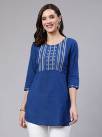 Thumbnail for NOZ2TOZ Women Blue Embroidered Straight Tunic - Distacart