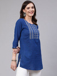 Thumbnail for NOZ2TOZ Women Blue Embroidered Straight Tunic - Distacart
