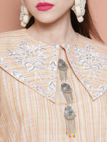 Thumbnail for Women Republic Beige Striped Kurta Set - Distacart