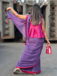 Thumbnail for Suta Lavender Solid Mul Cotton Saree - Distacart
